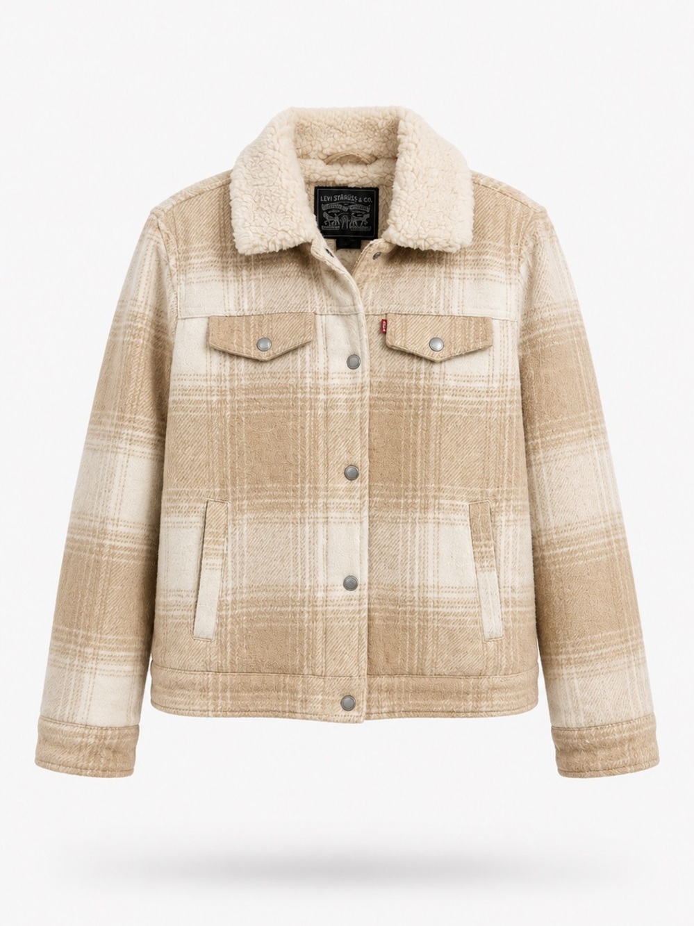 Levi’s | M | Beige Plaid Sherpa Collar Jacket - Picture 2 of 7